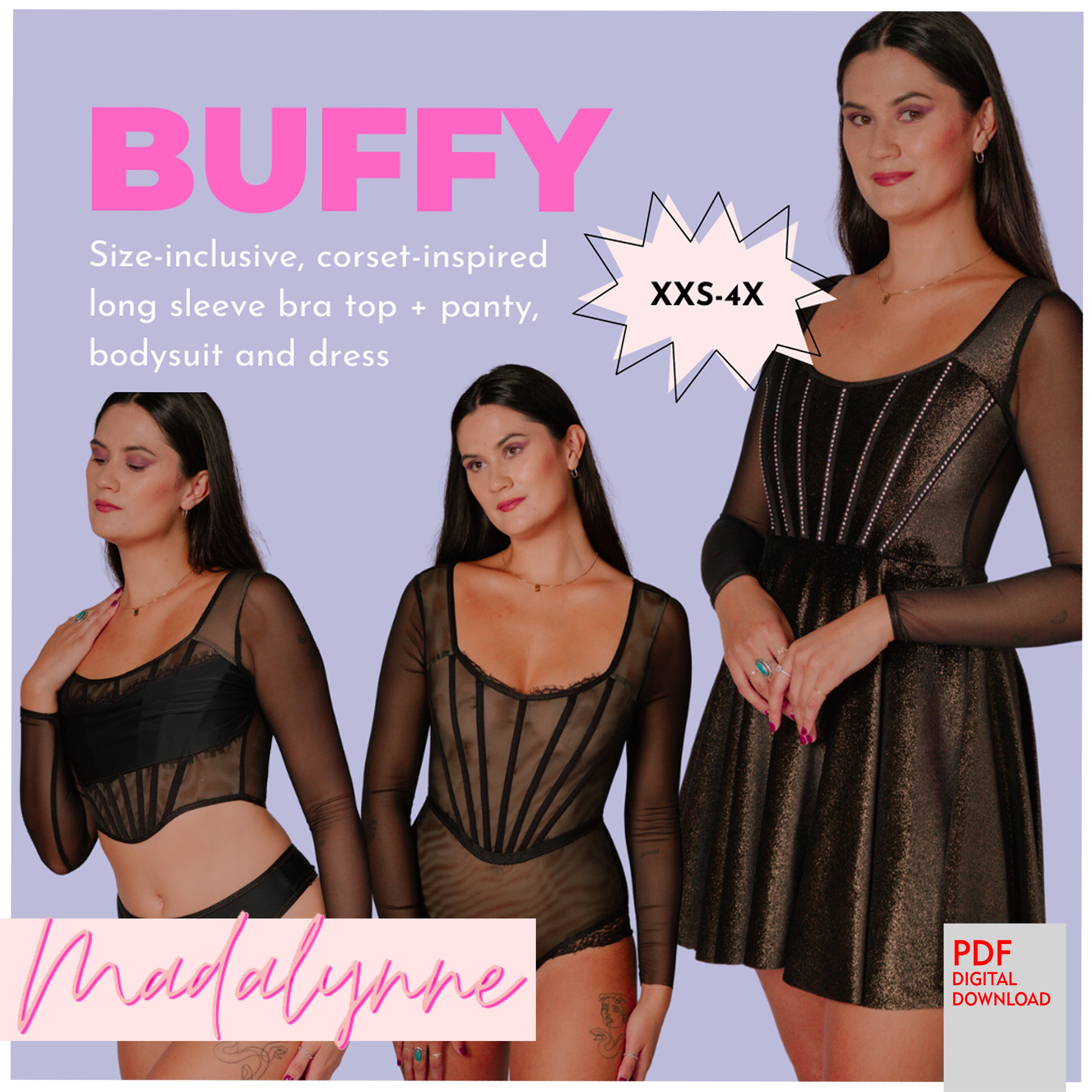 PDF Madalynne Sewing Pattern- Buffy Corset Top and Panty, Bodysuit and Dress - Stitch Love Studio