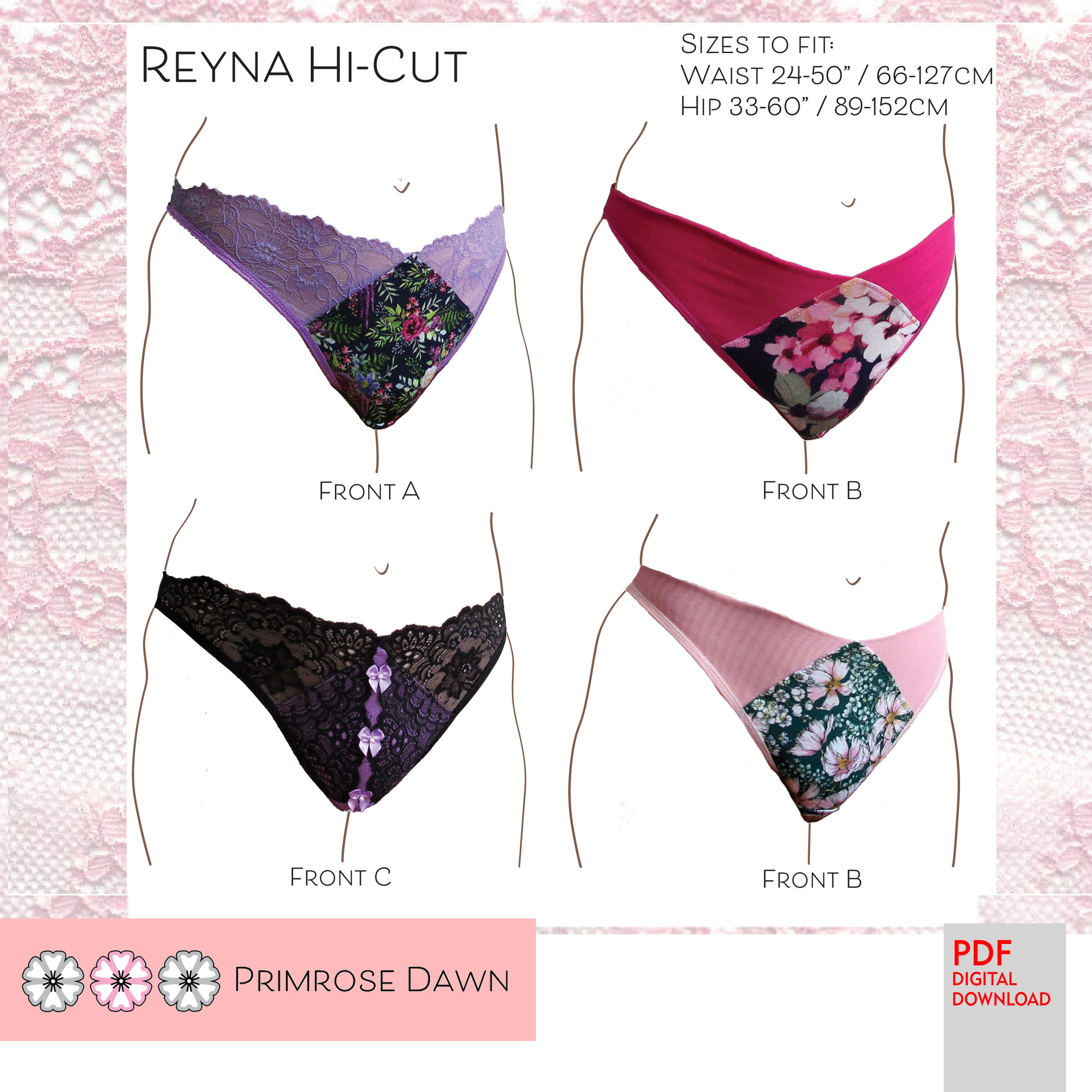 PDF Primrose Dawn Sewing Pattern- Reyna Hi-Cut/French Cut Panty