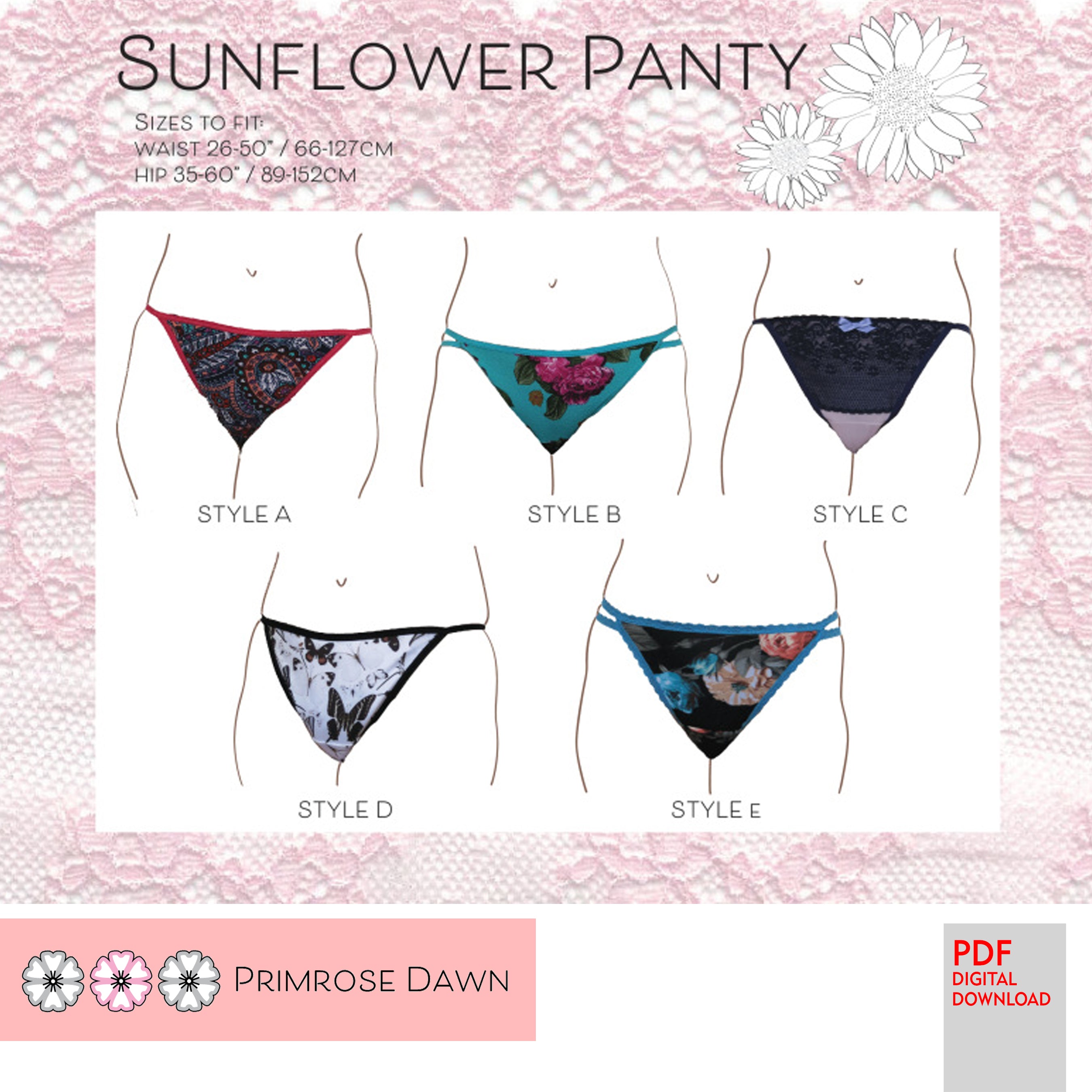 PDF Primrose Dawn Sewing Pattern- Sunflower Panty - Stitch Love Studio