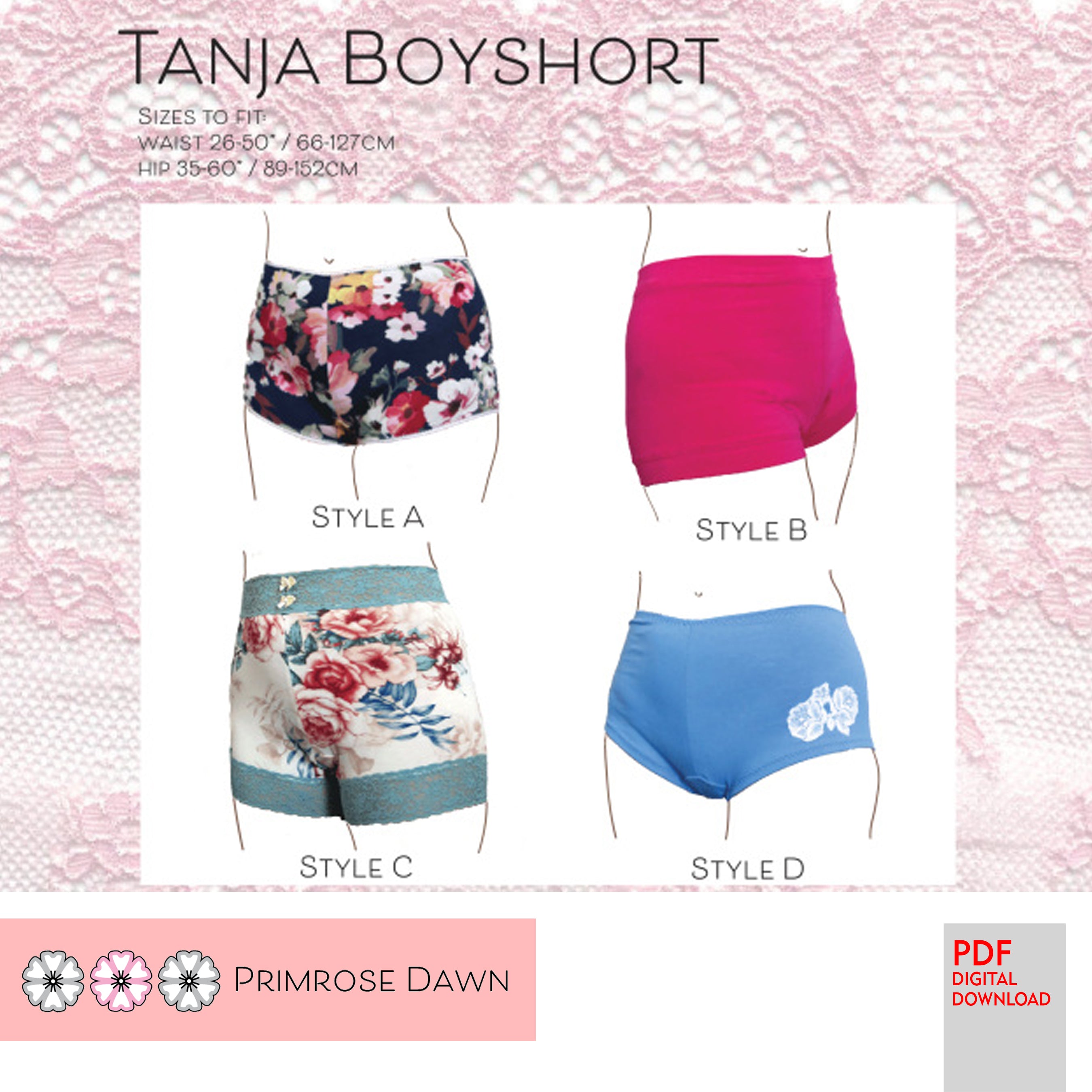 PDF Primrose Dawn Sewing Pattern- Tanja Boyshort - Stitch Love Studio