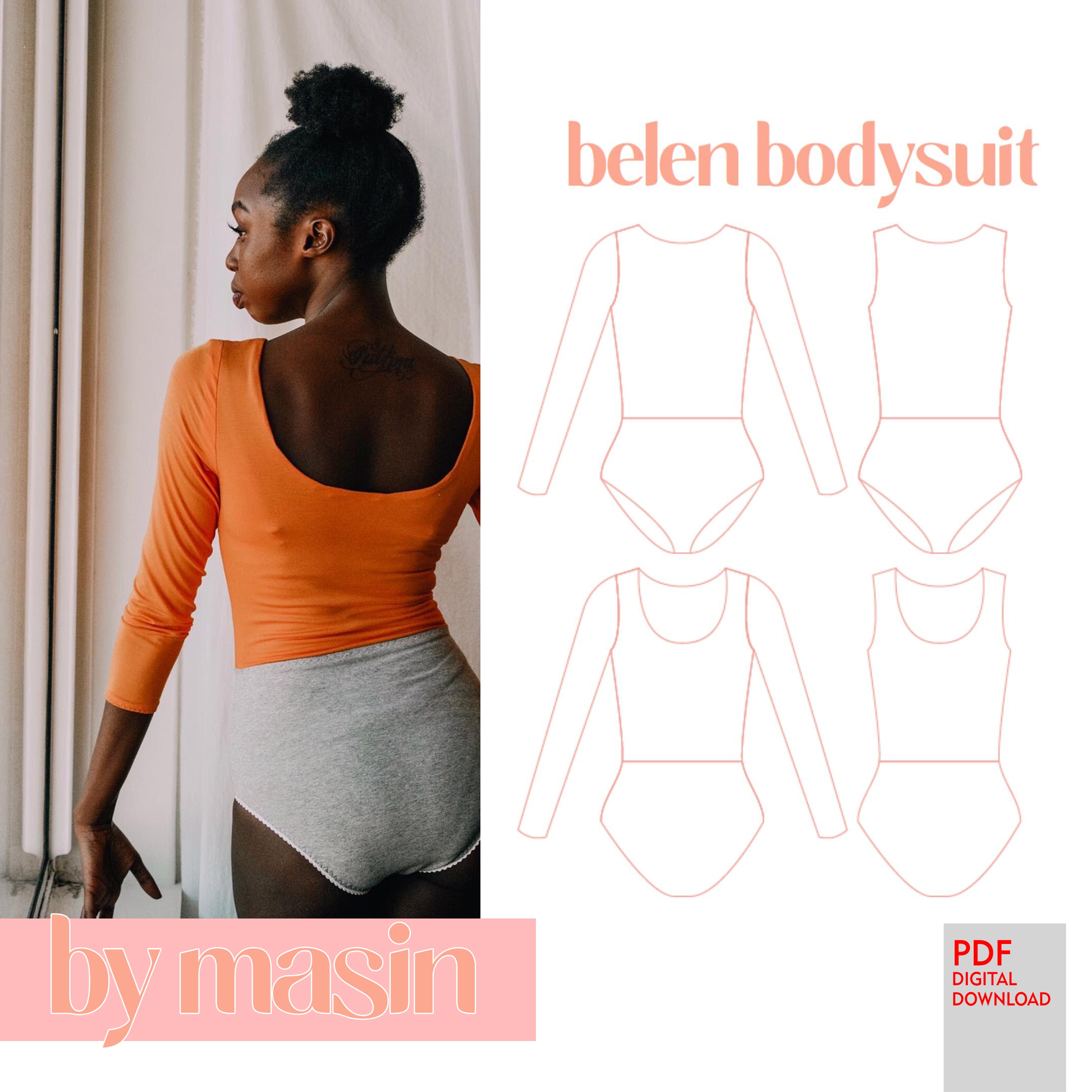 PDF by Masin Sewing Pattern- Belen Bodysuit - Stitch Love Studio