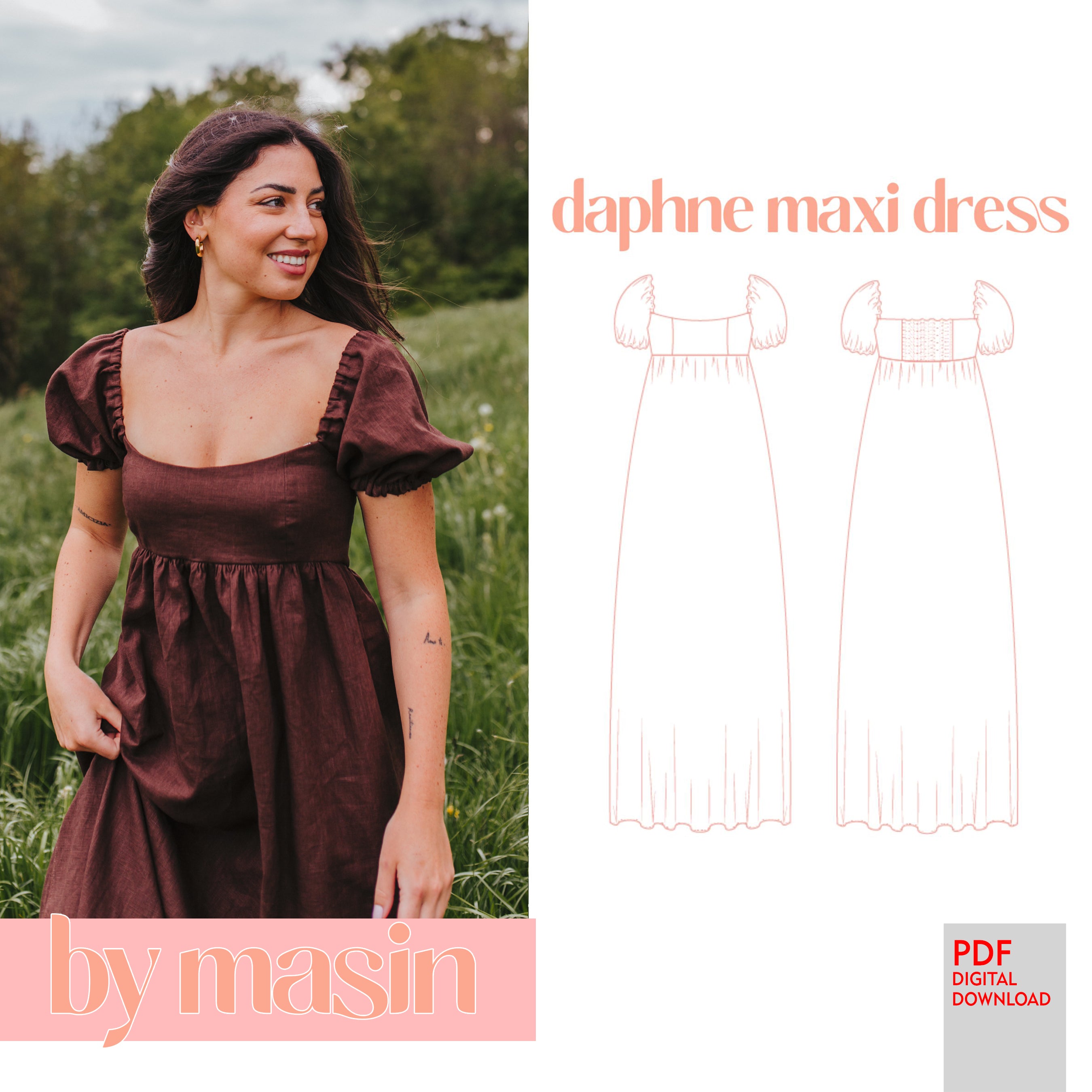 PDF by Masin Sewing Pattern- Daphne Maxi Dress - Stitch Love Studio