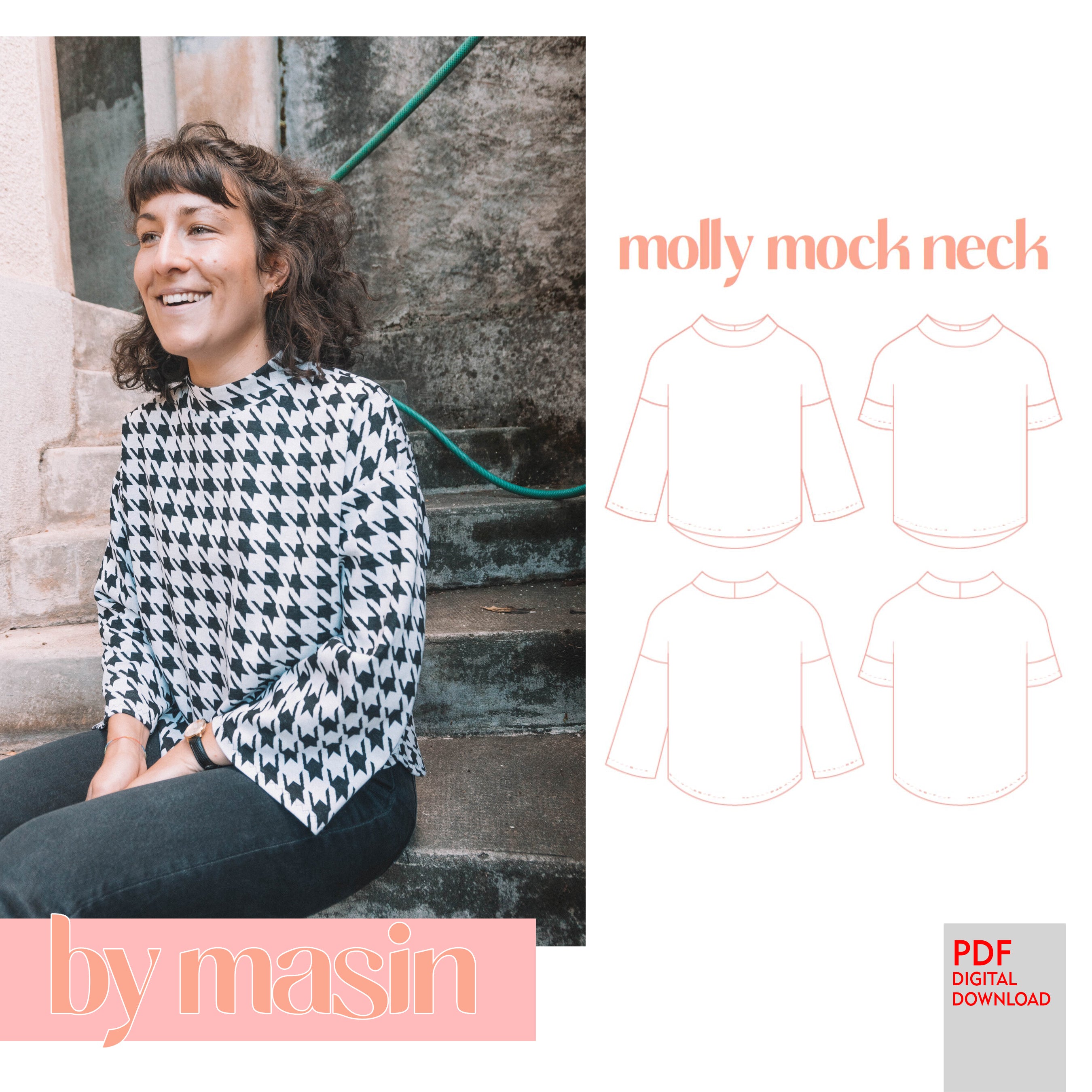 PDF by Masin Sewing Pattern- Molly Mockneck - Stitch Love Studio