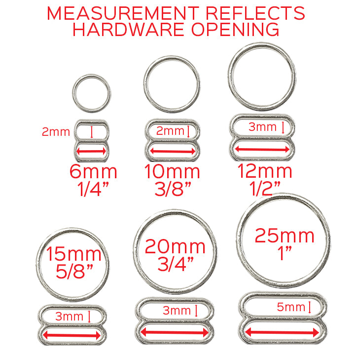 Set of 2 Rings OR 2 Sliders Bra Strap Sliders in White 3/8" (10mm), 1/2" (12mm), 5/8" (15mm)