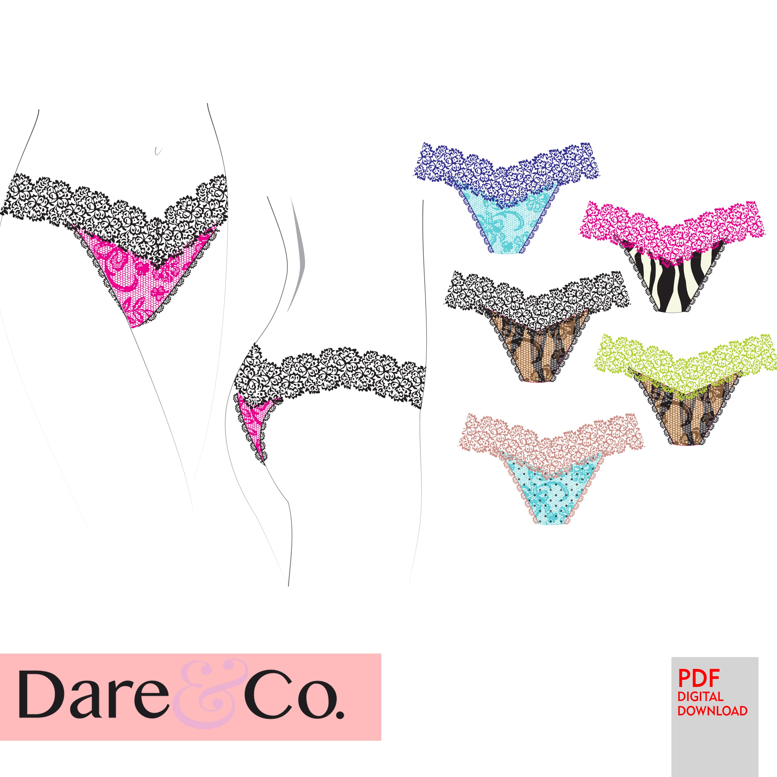 PDF Dare & Co Sewing Pattern. Thong Panty- Sizes XS-XL - Stitch Love Studio