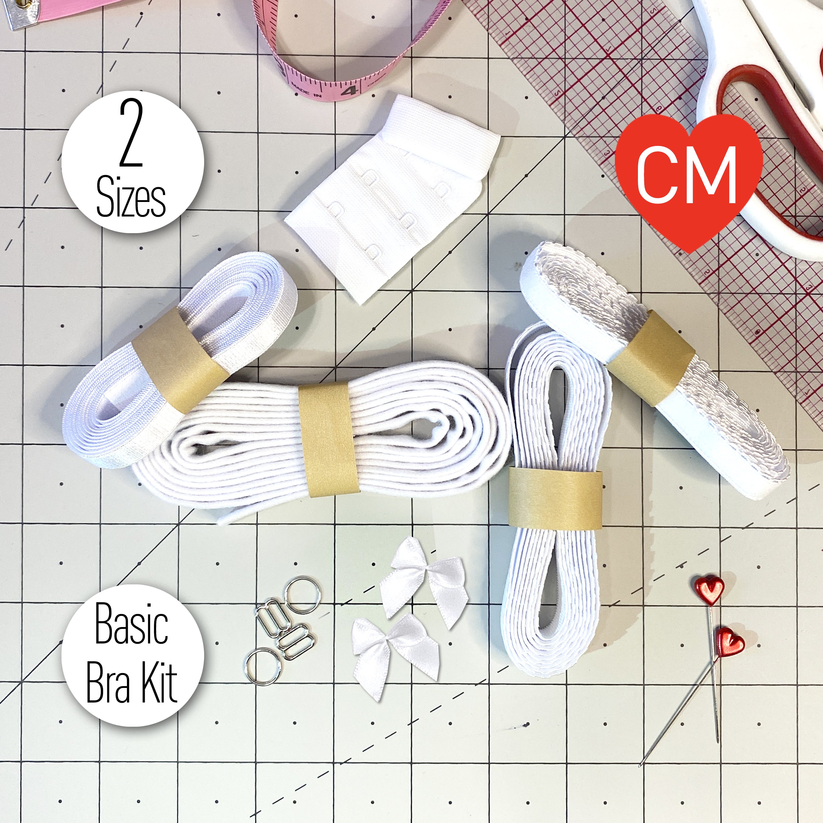 Basic Bra or Bralette Making Kit in White- 3/8" (10mm) or 1/2" (12mm)