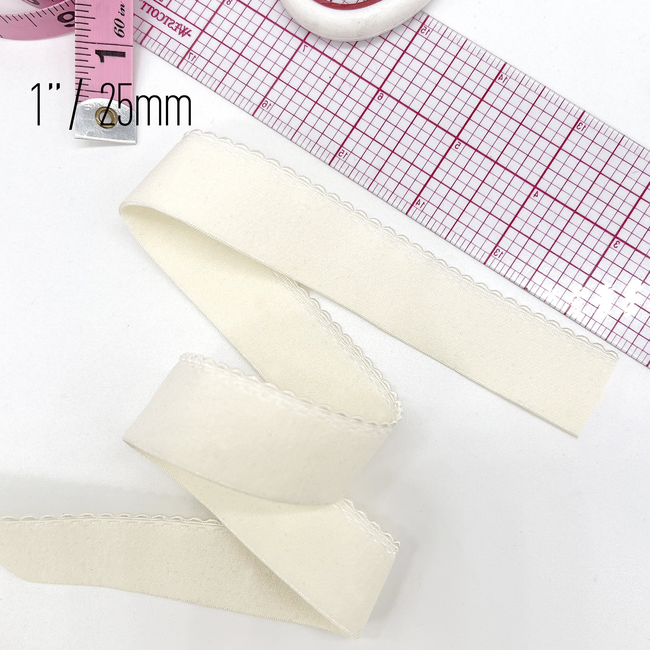 CLEARANCE- 1" (25mm) Ivory Picot Elastic- 2 Yards