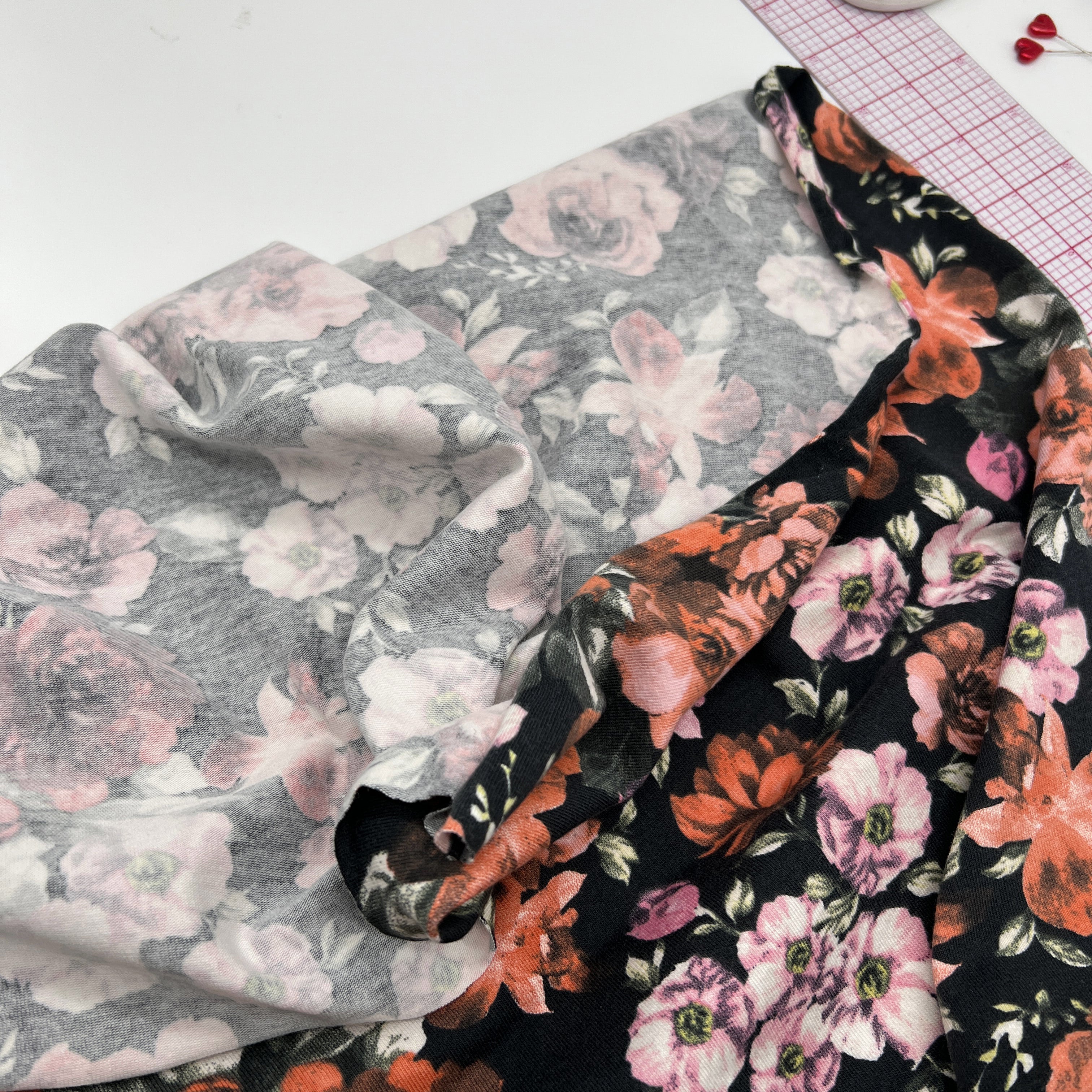 CLEARANCE- 1 YARD Cotton Spandex Knit Jersey Fabric in 2 Prints