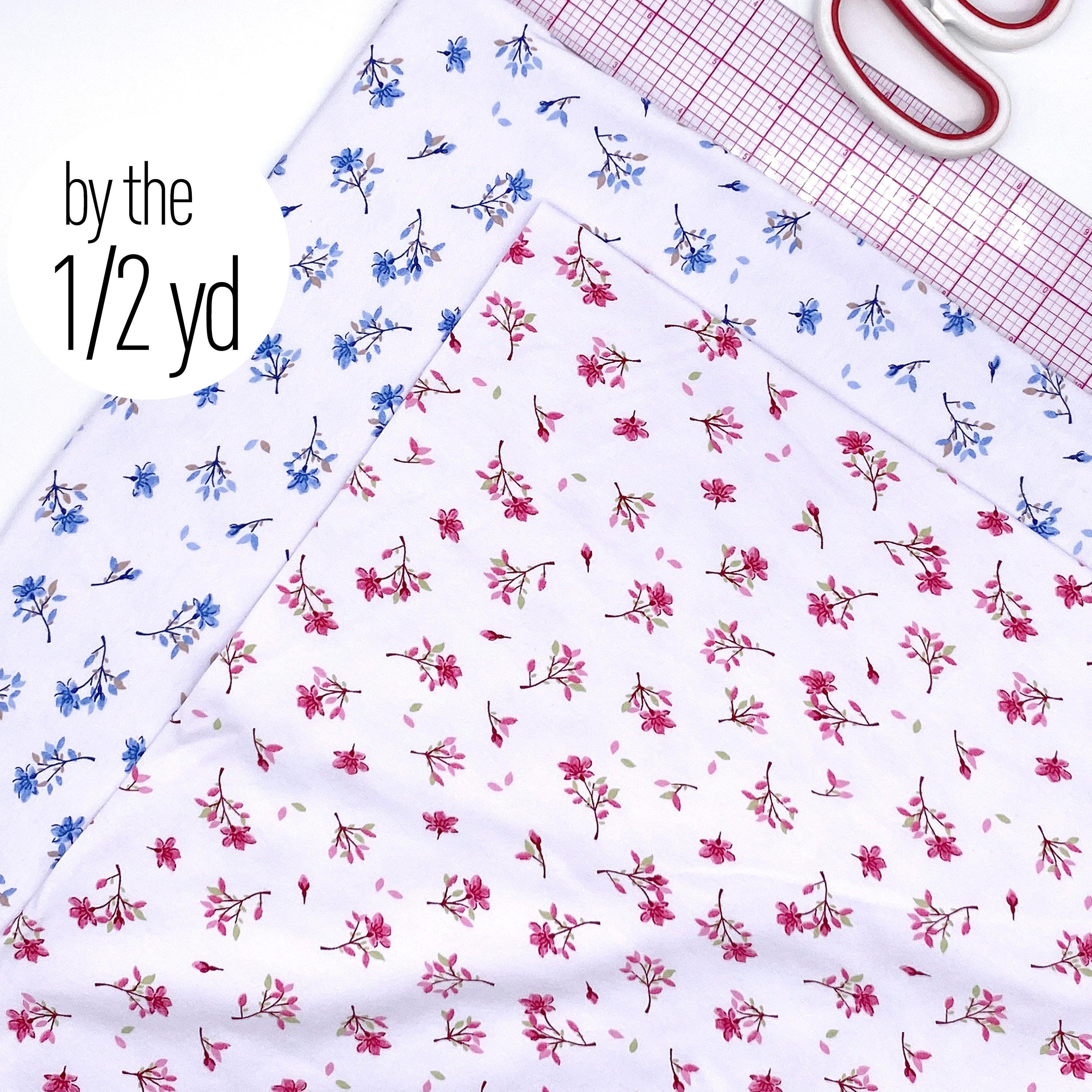 Cotton Spandex Knit Jersey Fabric, by the 1/2 Yard, in Blue or Pink Flowers Print - Stitch Love Studio