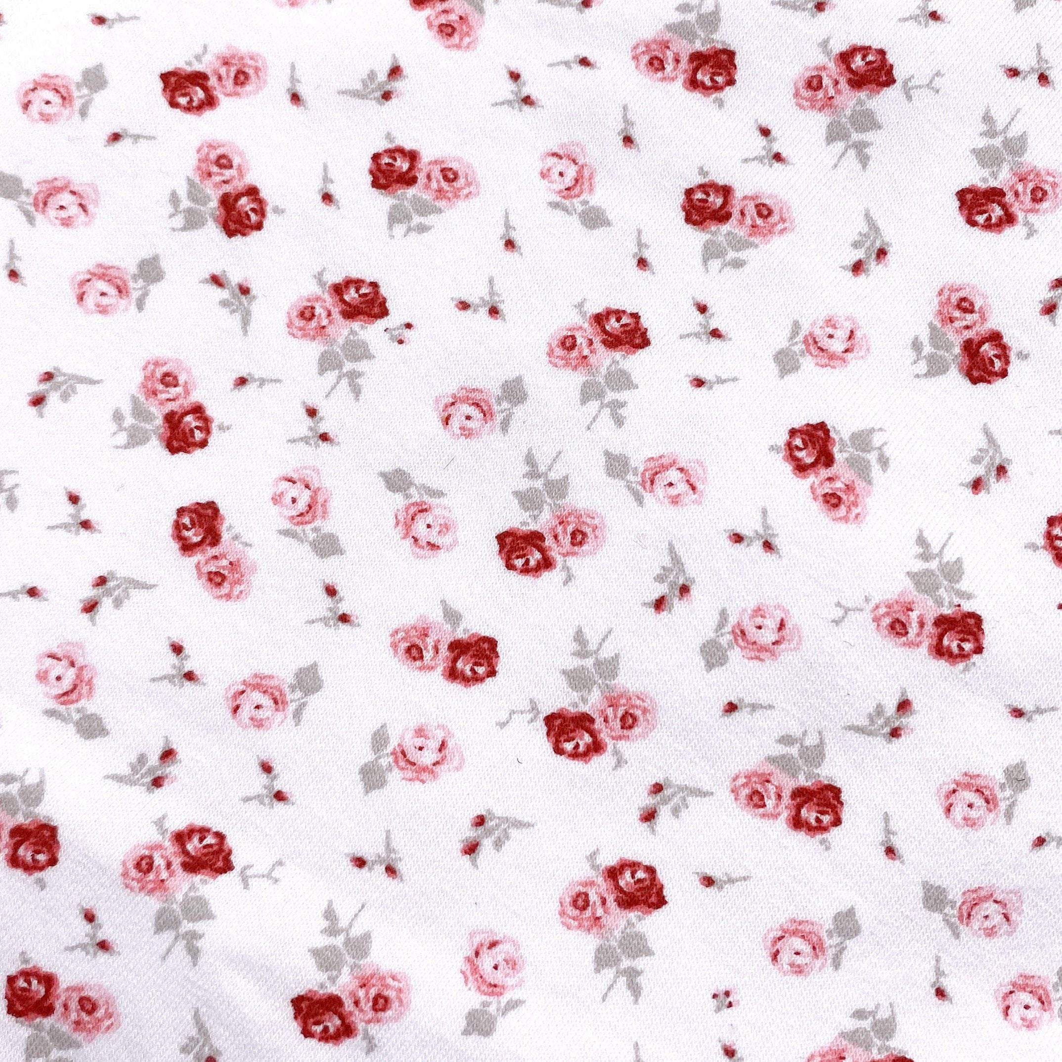 Cotton Spandex Knit Jersey Fabric, by the 1/2 Yard, Small Roses in Dark Pink or Red Print-Stitch Love Studio