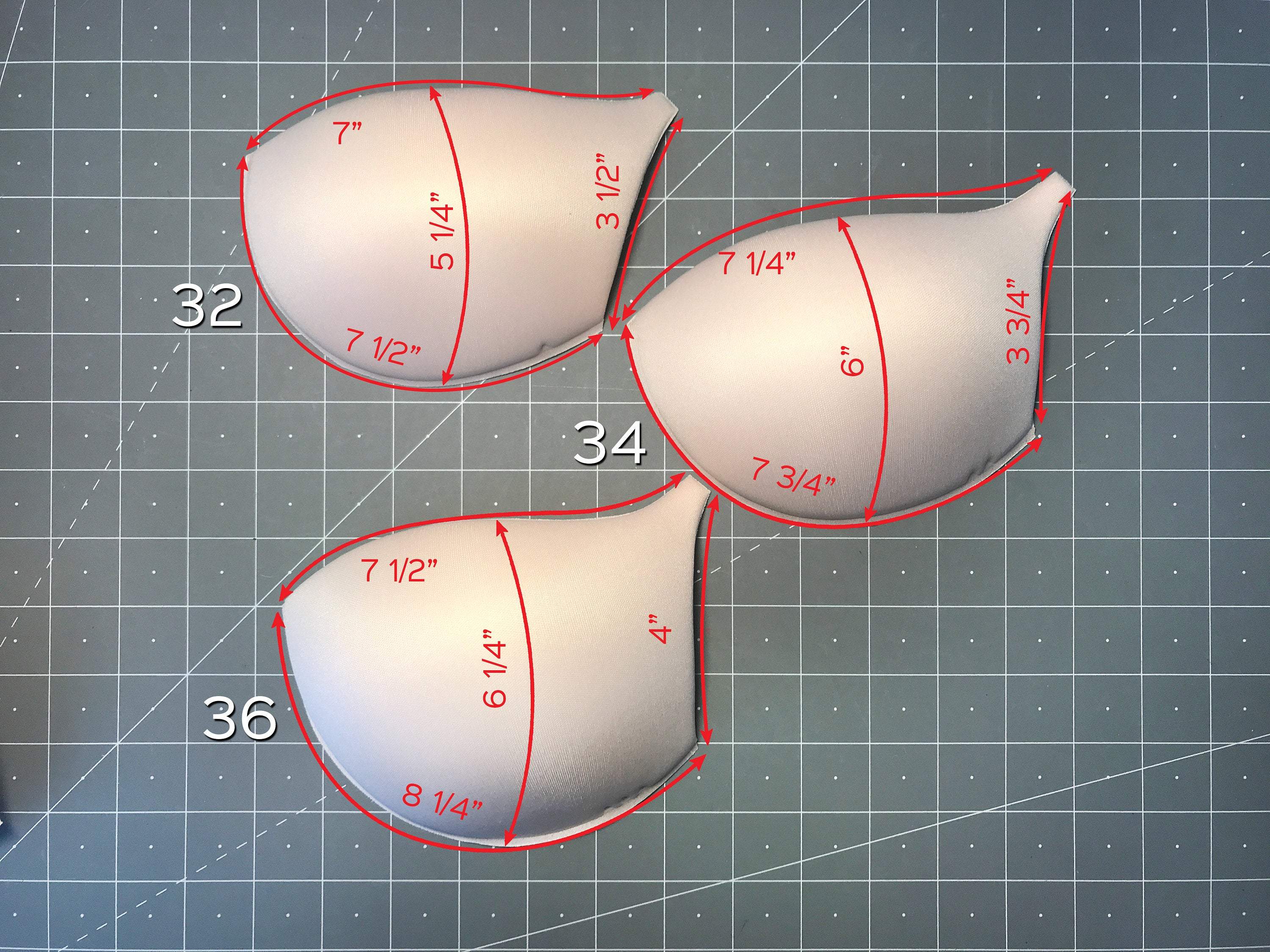 Molded Contoured Bra Cups, Inserts or Sewn In- Sizes 32-42-Stitch Love Studio
