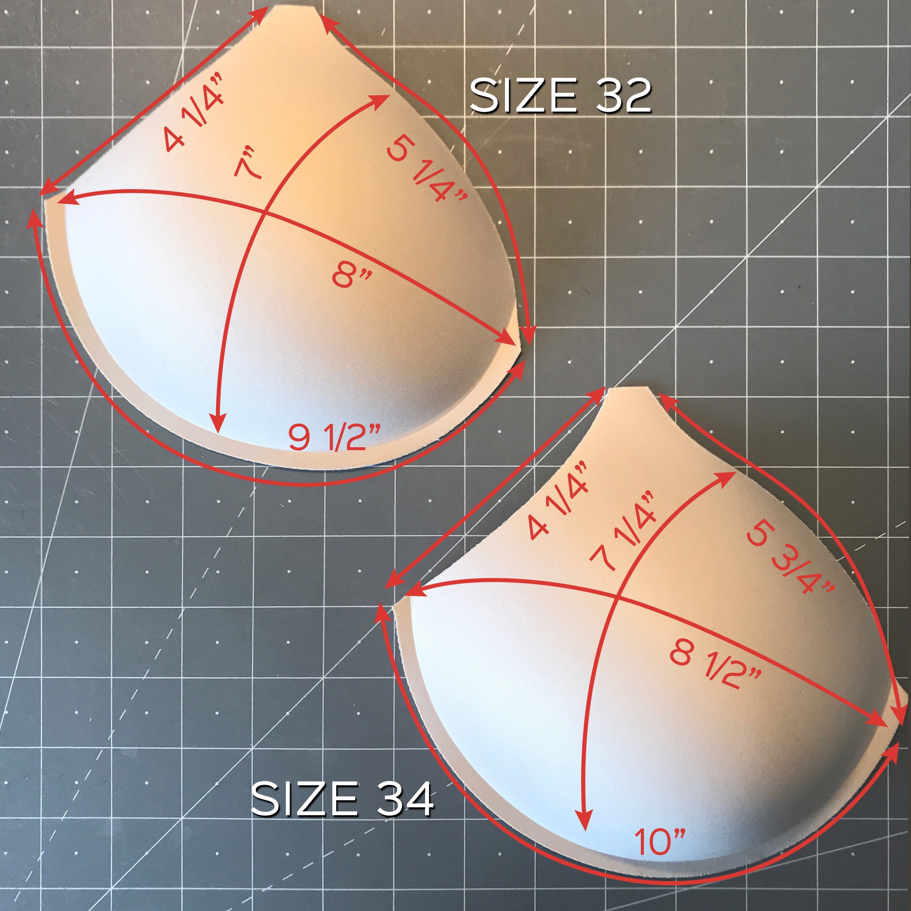 Thin Padding Full Cover Bra Cups with Seam - Sizes 32-38 - Stitch Love Studio
