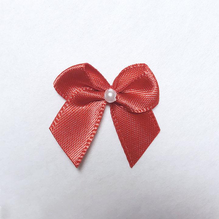 1" (25mm) Small Satin Bows with Pearlesque Bead- Set of 2-Stitch Love Studio