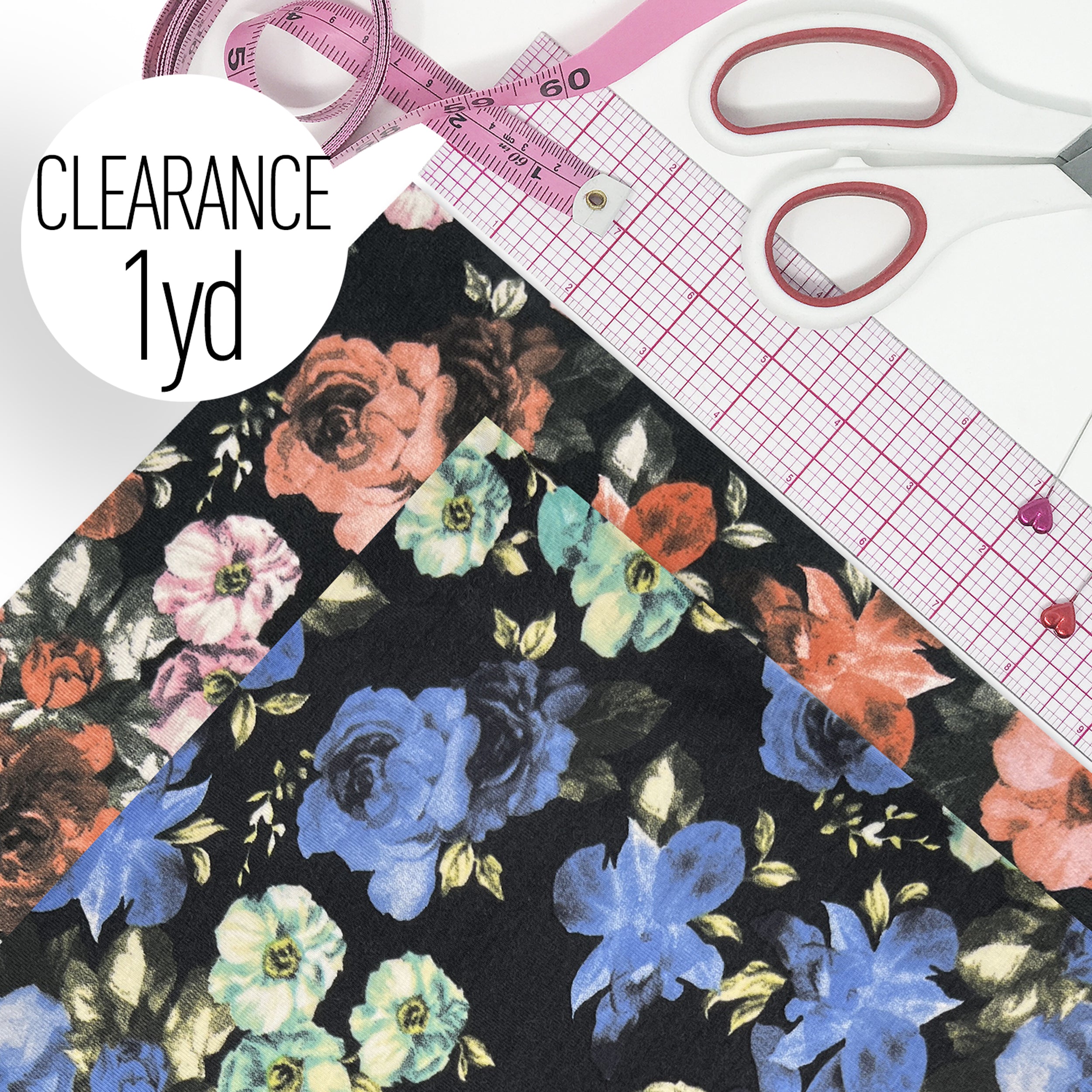 CLEARANCE- 1 YARD Cotton Spandex Knit Jersey Fabric in 2 Prints