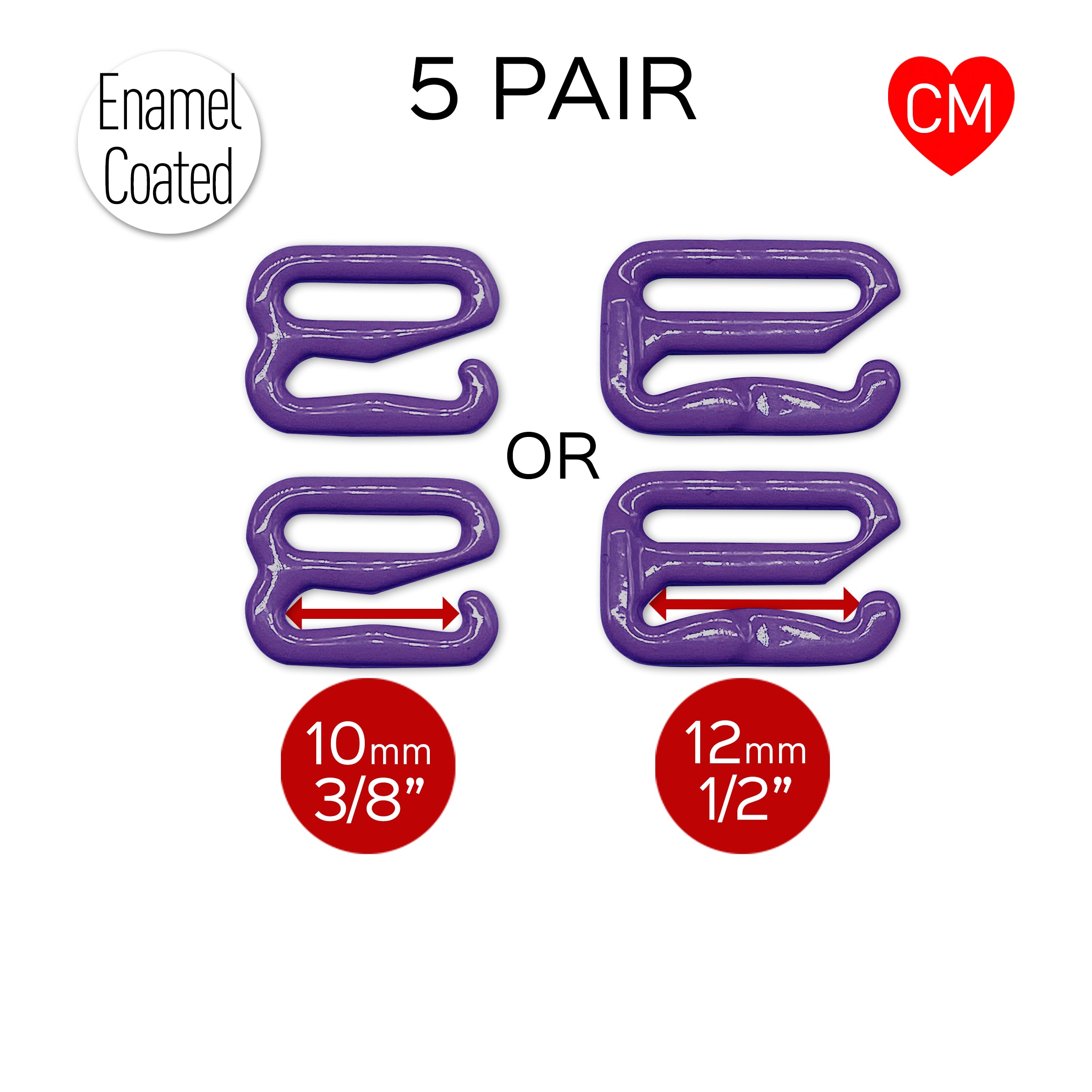 CLEARANCE- 5 Pair of Bra Strap Slider G Hooks in Enamel Coated Jewel Purple for Swimwear or Bra making- 3/8" or 1/2"