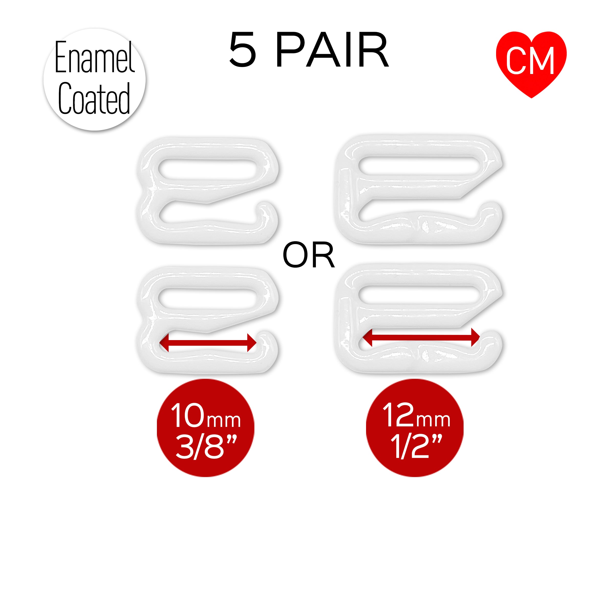 CLEARANCE- 5 Pair of Bra Strap Slider G Hooks in Enamel Coated White for Swimwear or Bra making- 3/8" or 1/2"