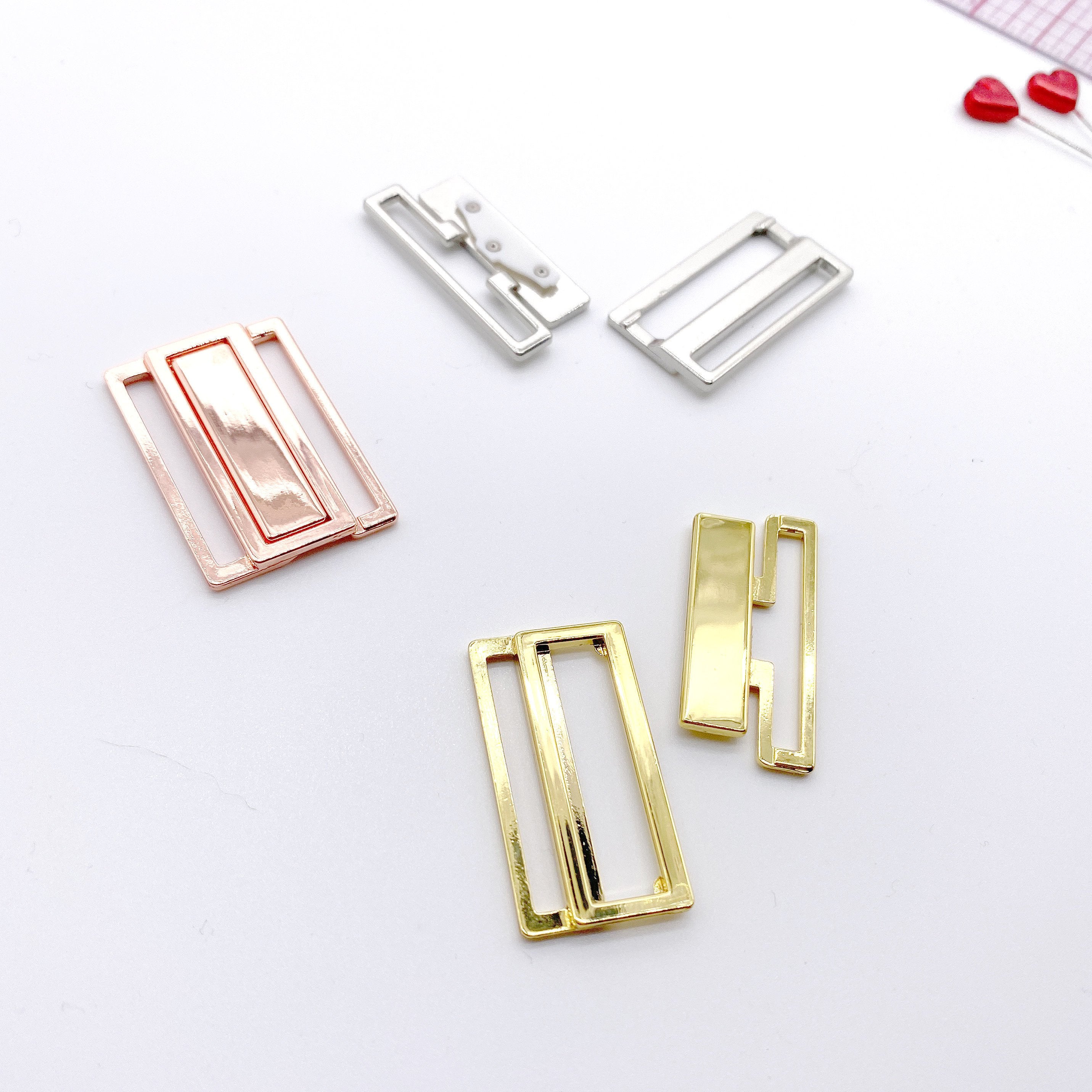 1 1/8" (30mm) Slim Metal Front Closures - Silver, Rose Gold or Gold for Bra, Swimwear and Lingerie - Stitch Love Studio