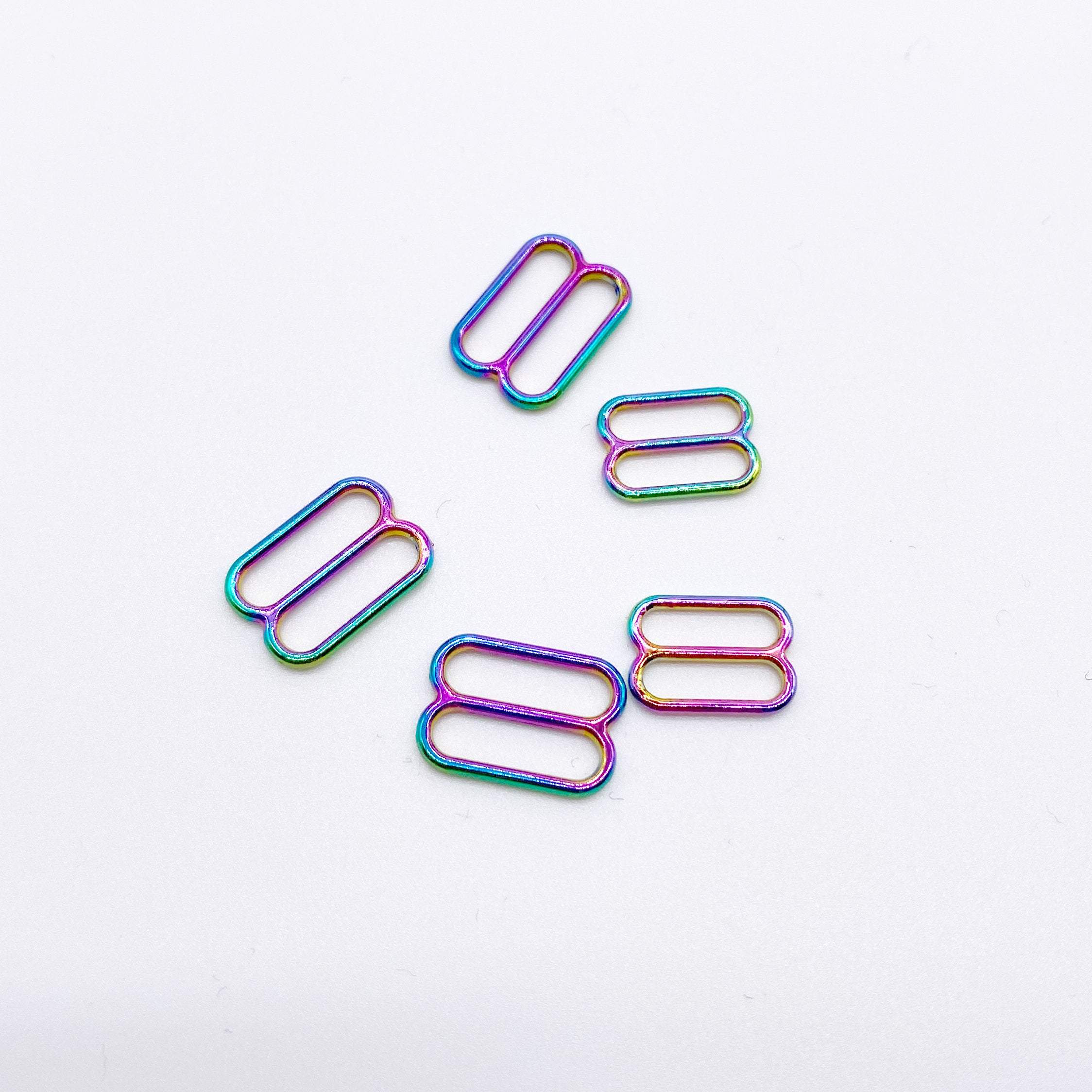 Set of 2 Rings OR 2 Sliders Bra Strap Sliders in Rainbow Colored for Bra making or Swimwear - 3/8"/10mm or 1/2"/12mm-Stitch Love Studio