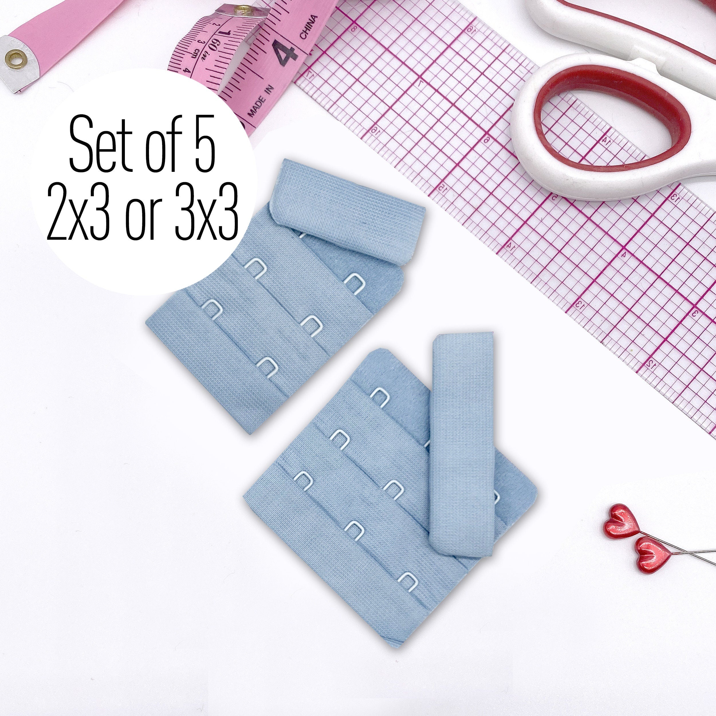 CLEARANCE Set of 5– 2x3 or 3x3 Blue Hook and Eyes for Bra and Bralette Making - Stitch Love Studio