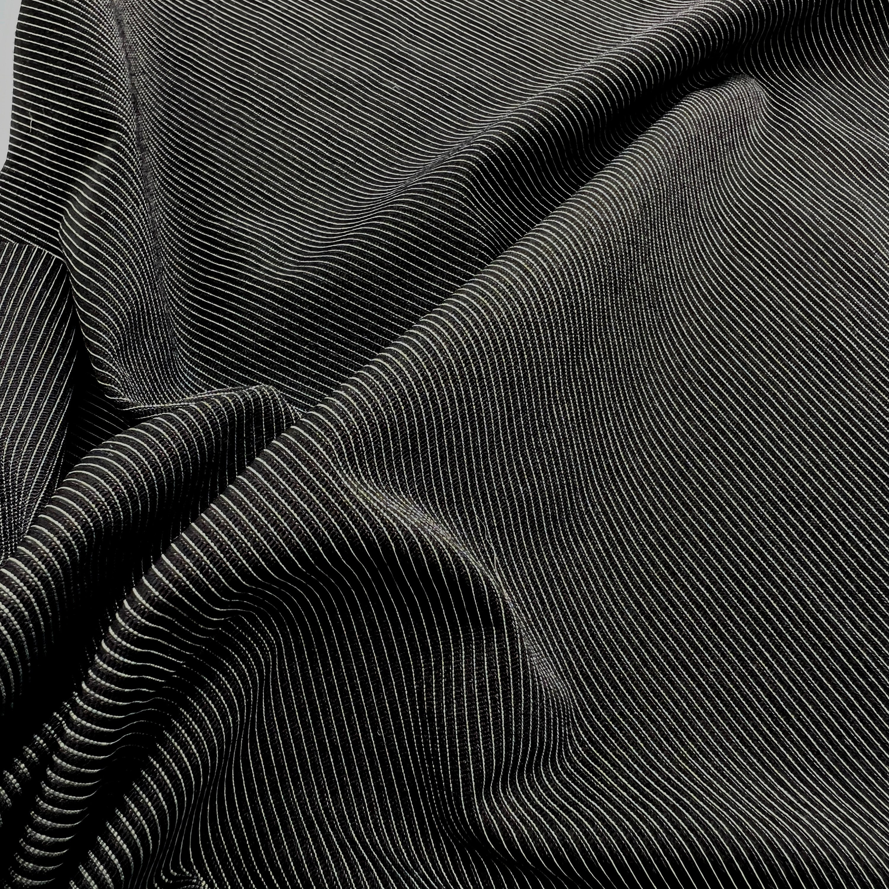 CLEARANCE- Stretch Tricot Fabric lightweight, Black with Pinstripes- 1 yd piece