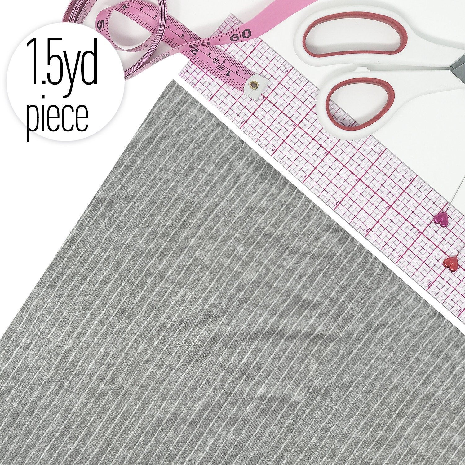 CLEARANCE- Lightweight Stretch Jersey Fabric in Gray Striped- 1.5yd piece - Stitch Love Studio