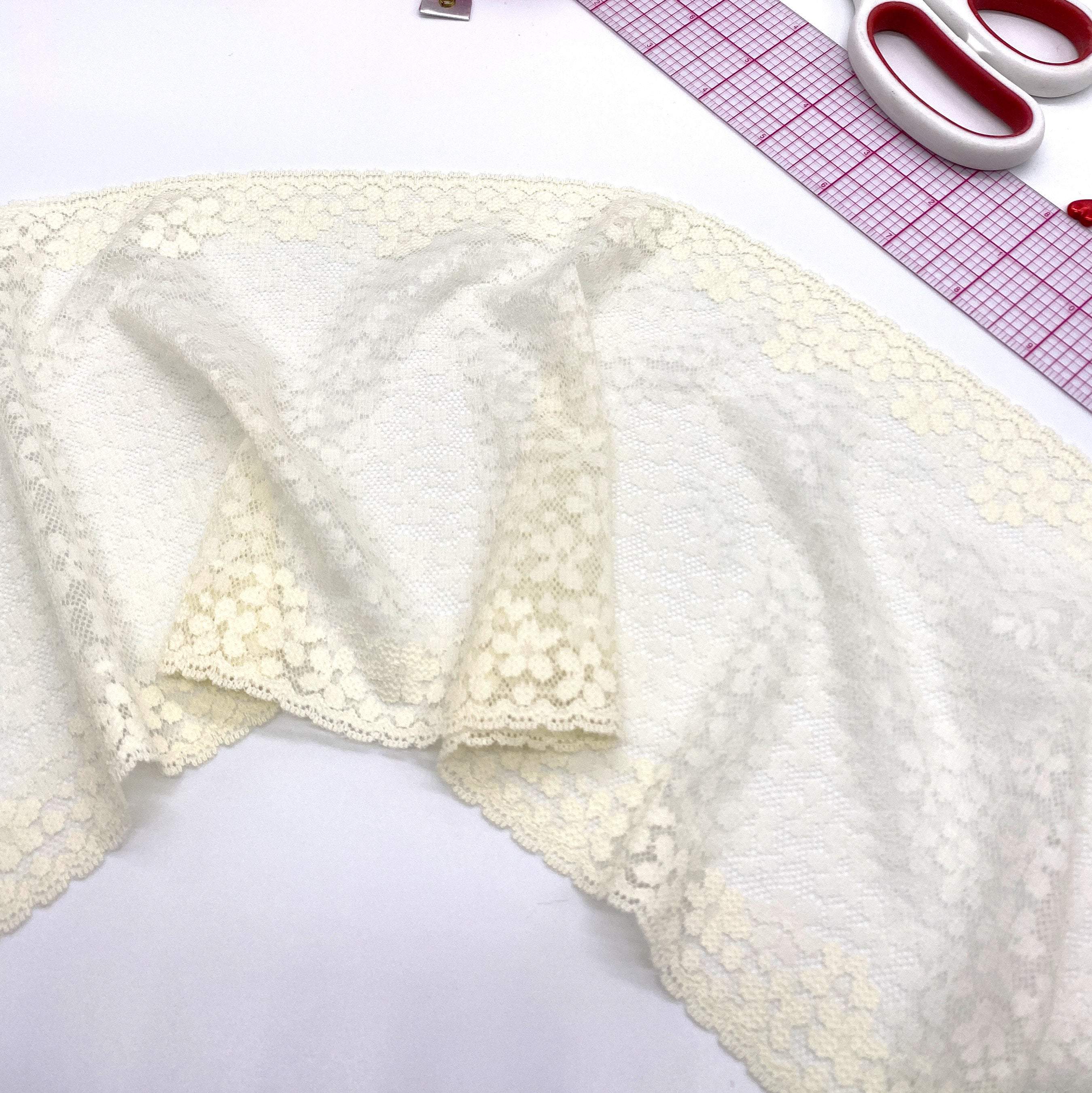 6 3/4" (17cm) Stretch Lace, Soft, High-Quality in White, Black or Ivory- by the 1 yard-Stitch Love Studio