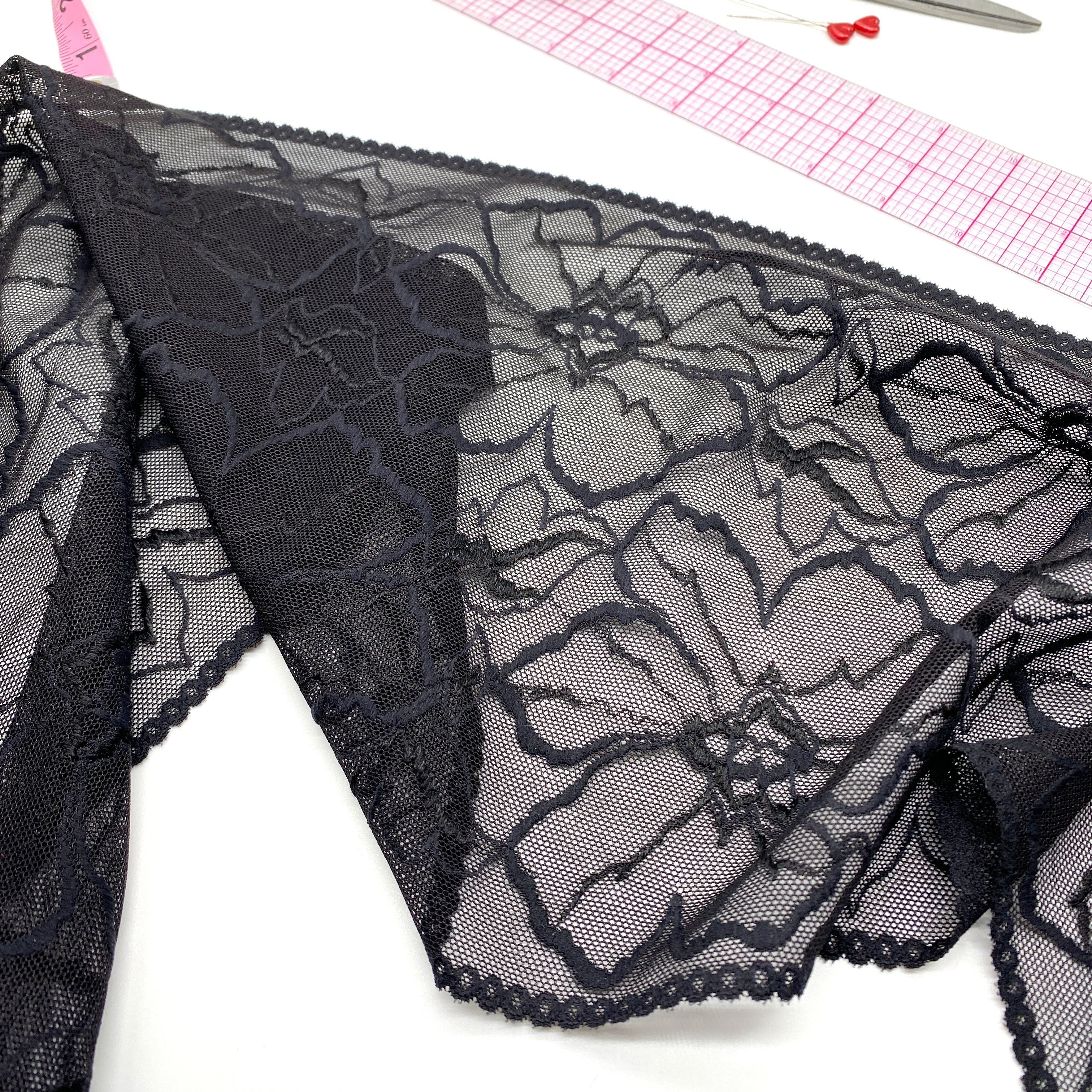 9" (23cm) Stretch Lace, Soft, High Quality in Black, White, Black-Pink or Wine-Pink- by the 1 yard-Stitch Love Studio