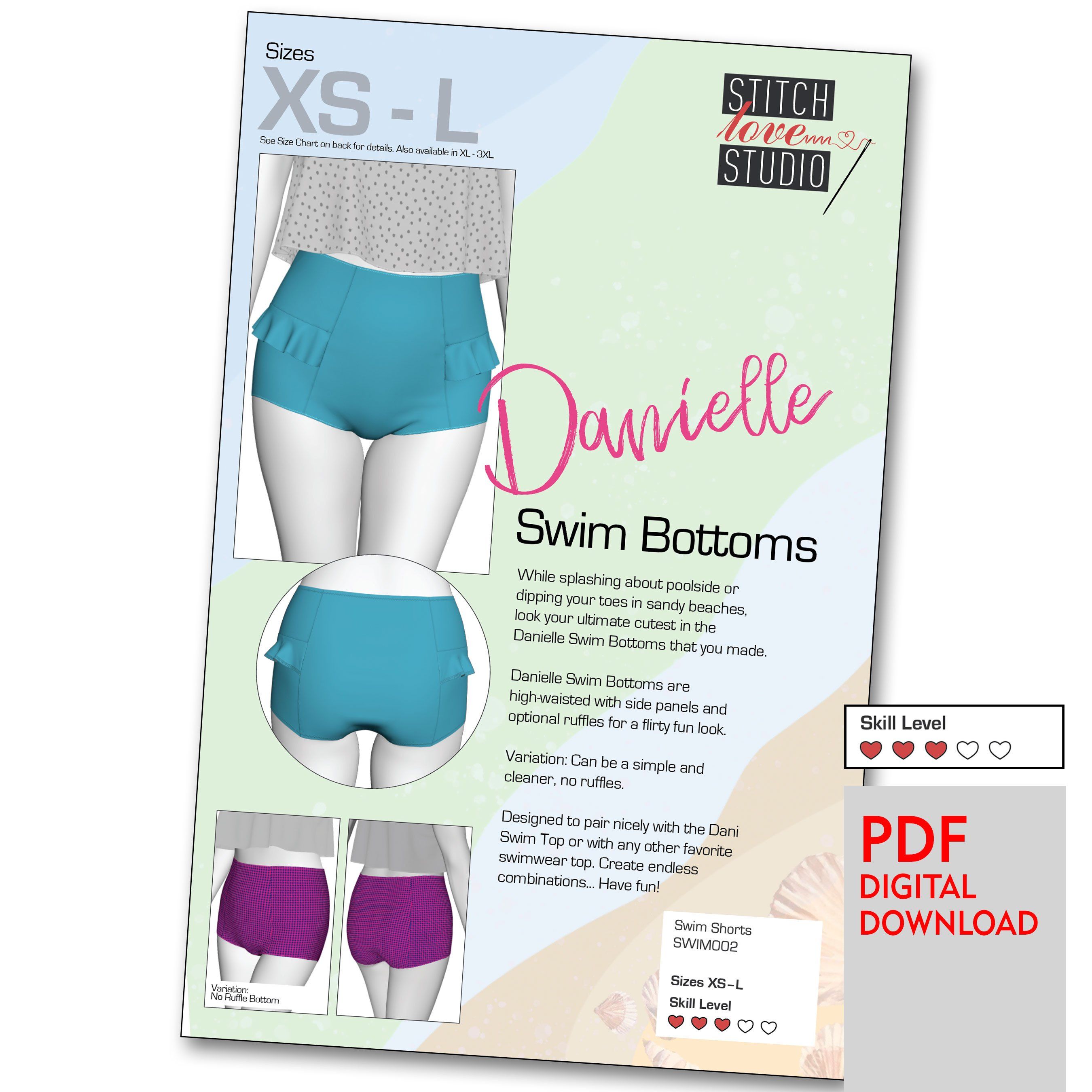 PDF "Danielle" Swim Bottoms Sewing Pattern Sizes XS-L-Stitch Love Studio
