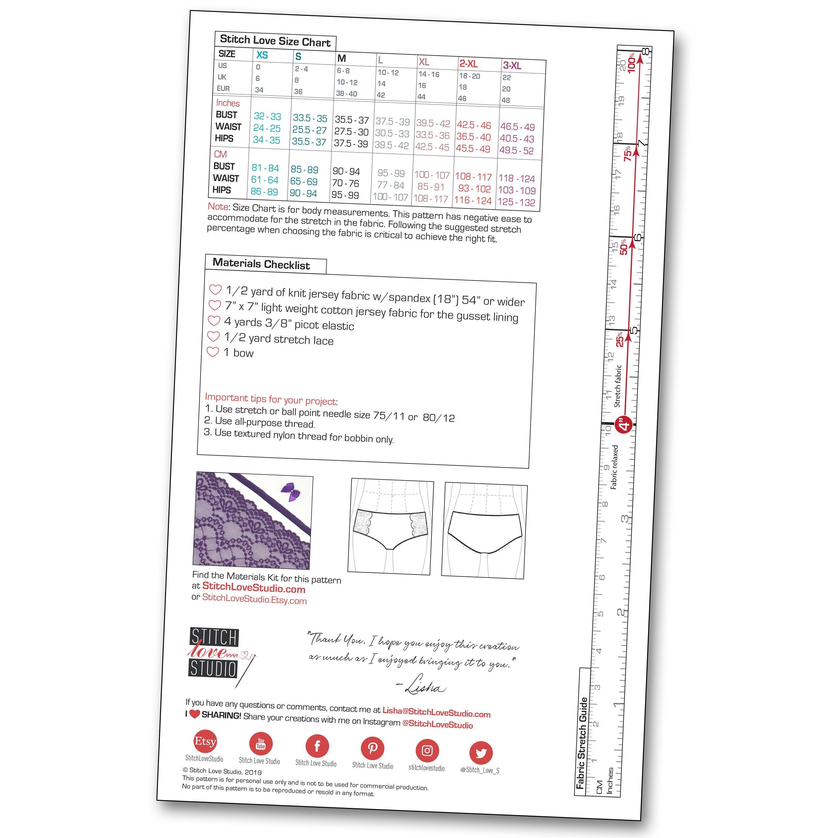 Printed "Clover" Panty Sewing Pattern, Sizes XS-L or XL-3XL - Stitch Love Studio