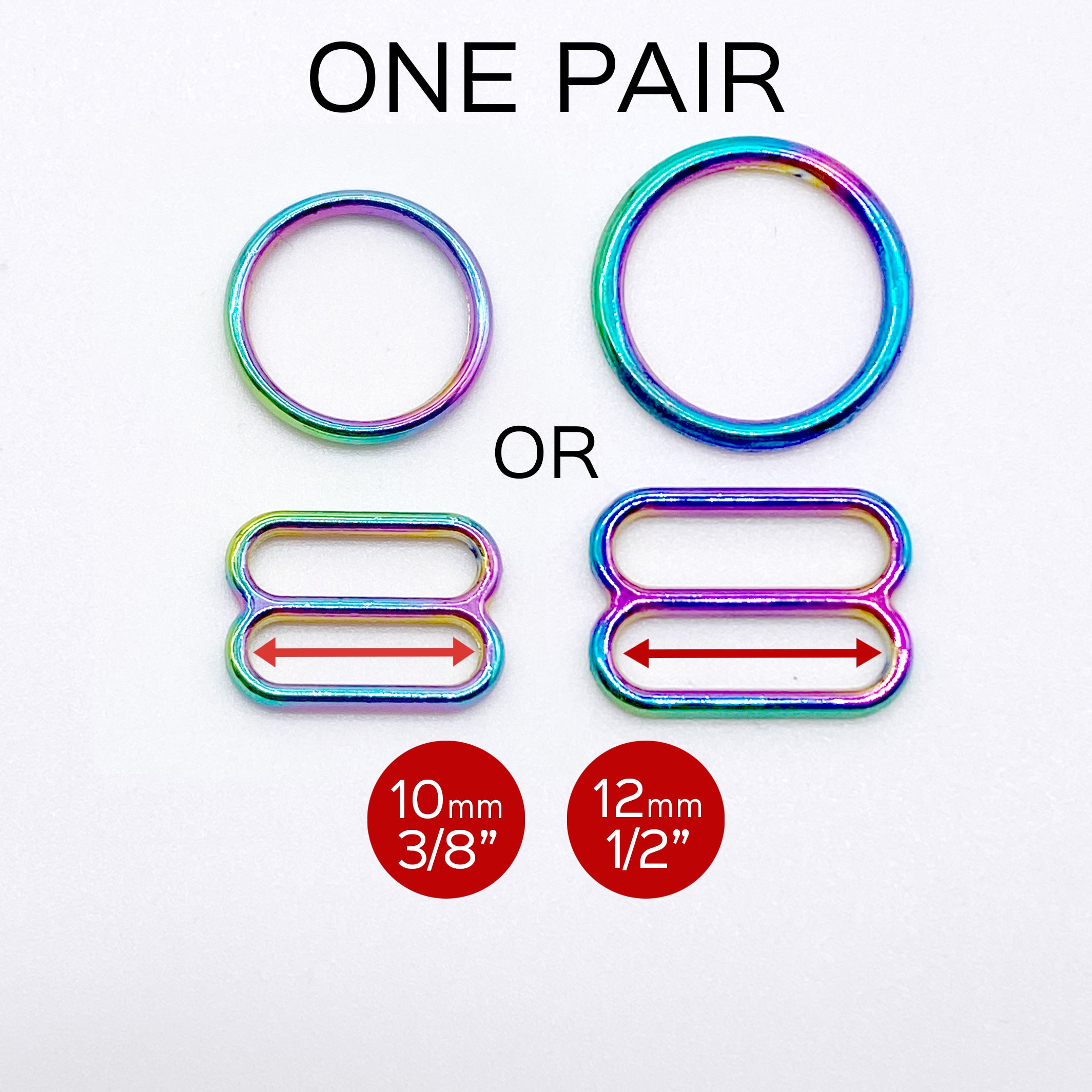 Set of 2 Rings OR 2 Sliders Bra Strap Sliders in Rainbow Colored for Bra making or Swimwear - 3/8"/10mm or 1/2"/12mm-Stitch Love Studio