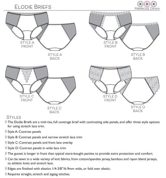 PDF Primrose Dawn Sewing Pattern- Elodie Briefs-Stitch Love Studio