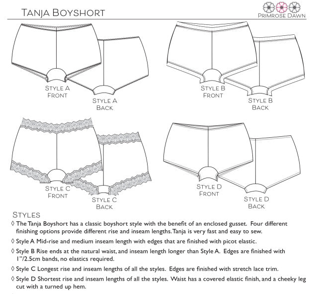 PDF Primrose Dawn Sewing Pattern- Tanja Boyshort-Stitch Love Studio