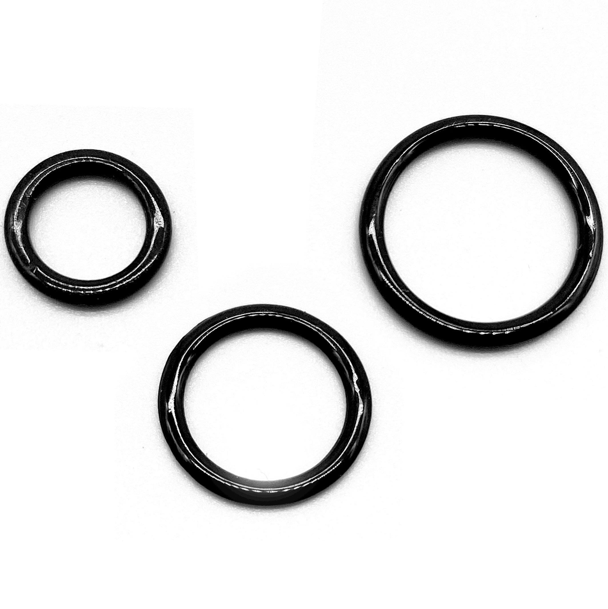 CLEARANCE- Set of 2 Rings OR 2 Sliders Bra Strap Sliders in Black Enamel for Bra making or Swimwear - 1/4"/6mm, 3/8"/10mm, 1/2"/12mm-Stitch Love Studio