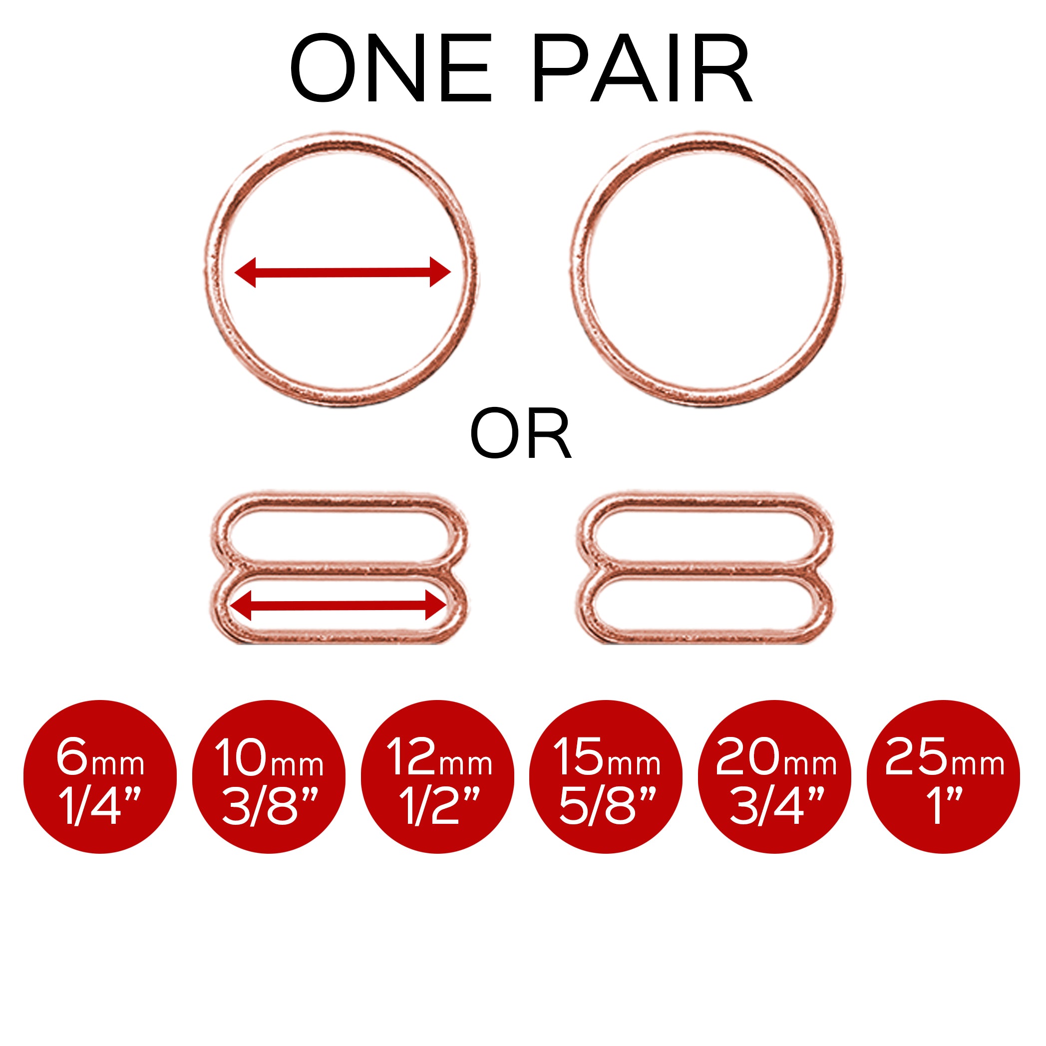 Set of 2 Rings OR 2 Sliders in Rose Gold– 1/4" (6mm), 3/8" (10mm), 1/2" (12mm), 5/8" (15mm), 3/4" (20mm)-Stitch Love Studio