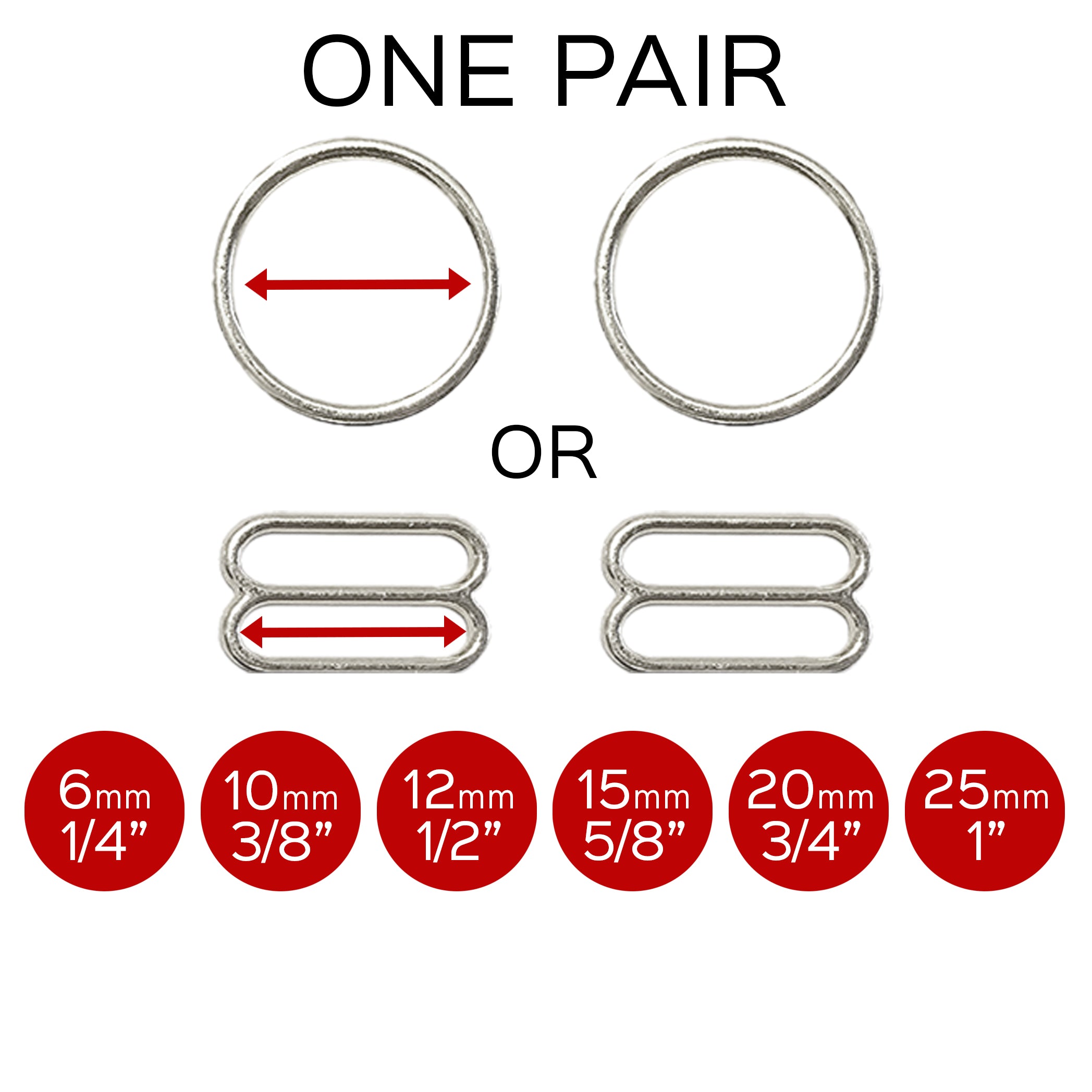 Set of 2 Rings OR 2 Sliders in Silver– 1/4" (6mm), 3/8" (10mm), 1/2" (12mm), 5/8" (15mm), 3/4" (20mm), 1" (25mm)-Stitch Love Studio